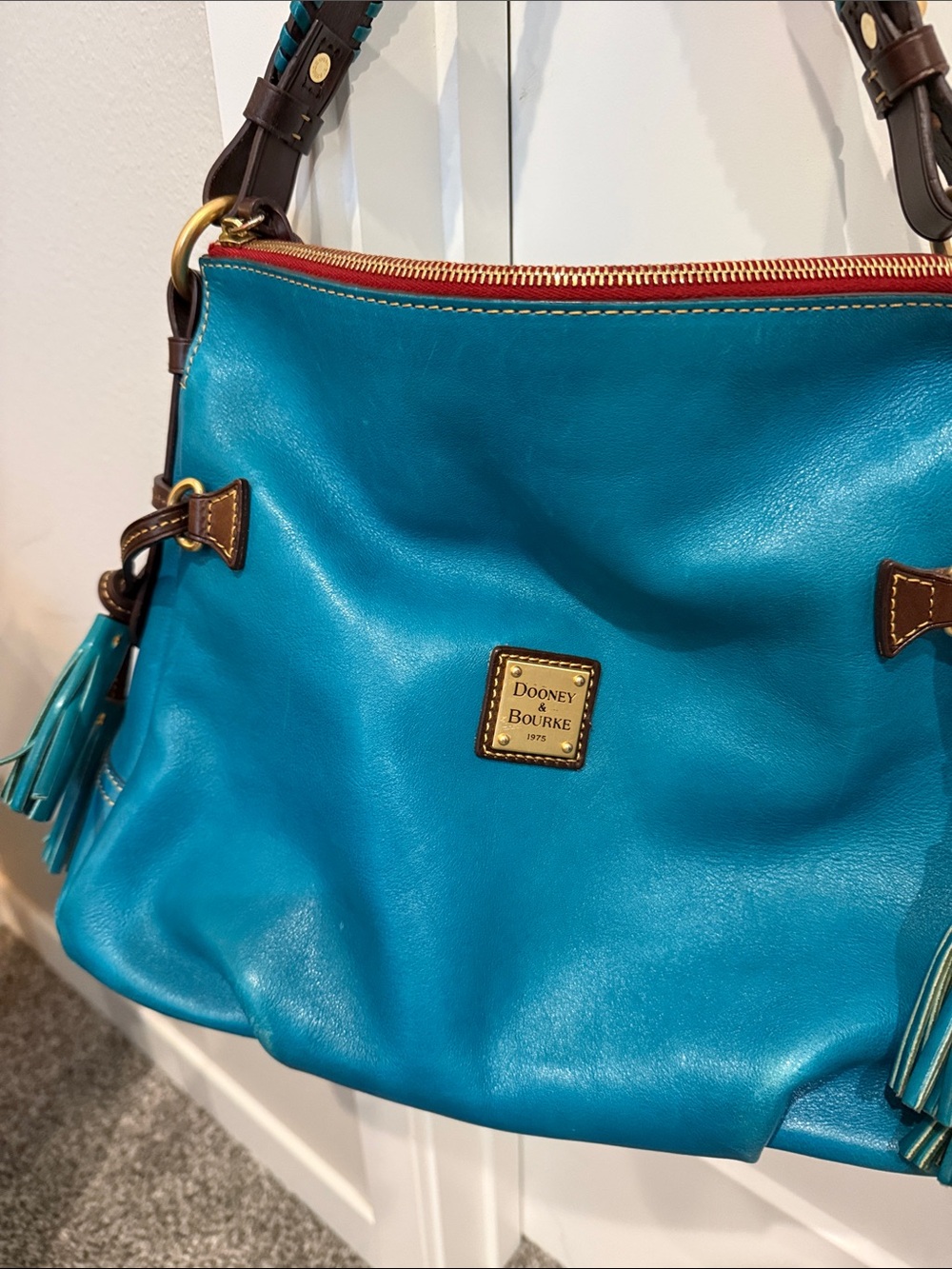 Dooney & Bourke Teal Leather Hobo Bag Teagan purse designer suede DB turquoise - Picture 2 of 11